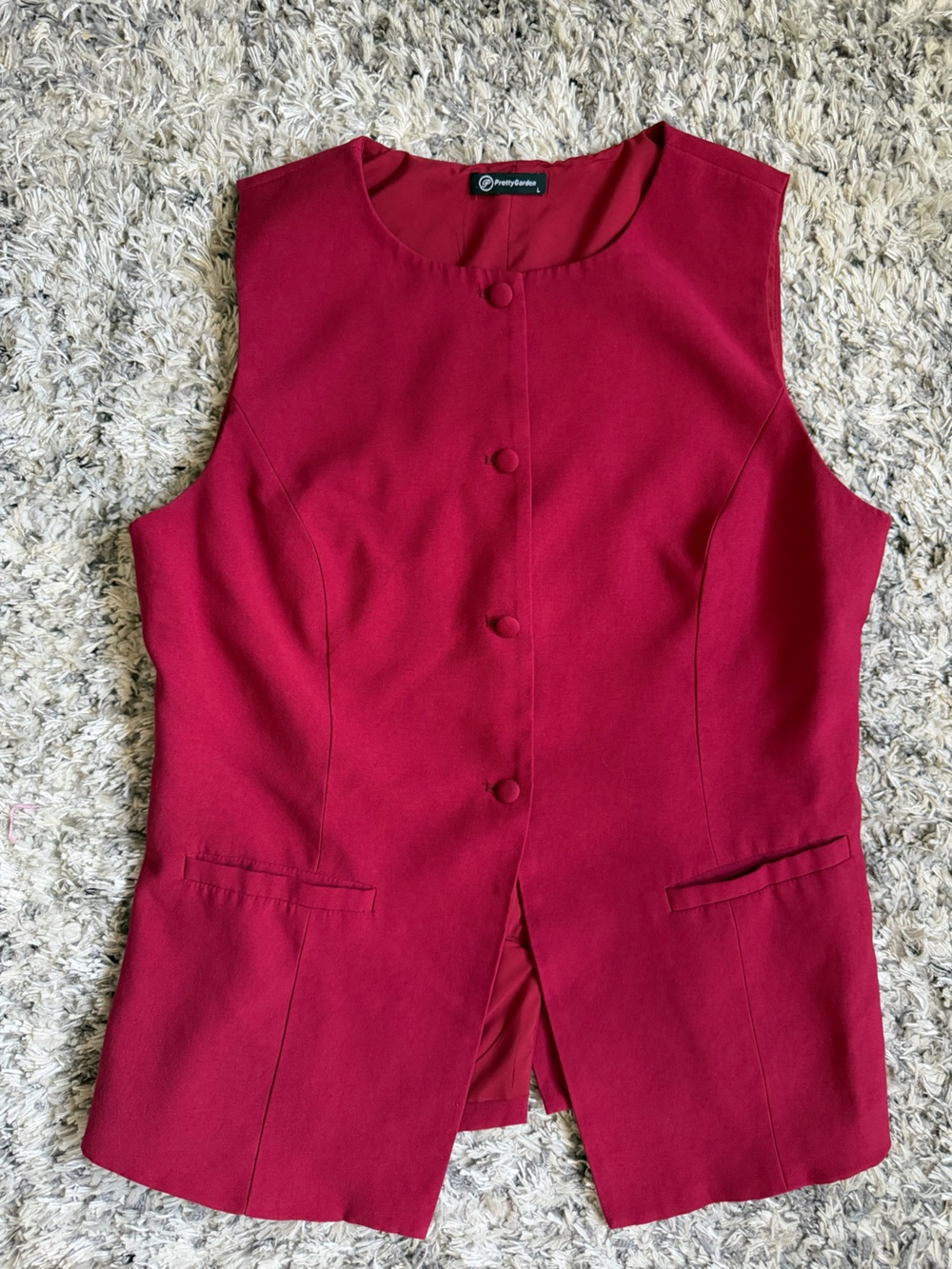 Penny Barker Sleeveless Button-Front Vest in Burgundy